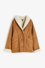 NEW H&M XS Loose-Fit Teddy Lined Jacket Cream Brown Faux Suede Shearling Coat