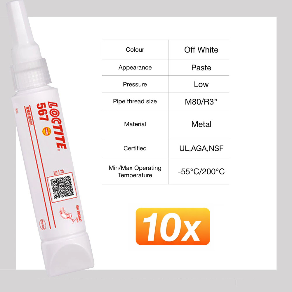 10x 567 Pipe Thread Sealant Low Strength White 50ml Industrial Tubes Paste