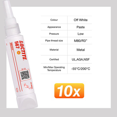 10x 567 Pipe Thread Sealant Low Strength White 50ml Industrial Tubes