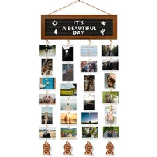 Hanging Photo Display Wall Decor, Picture Frames Collage Felt Letter Board wi...