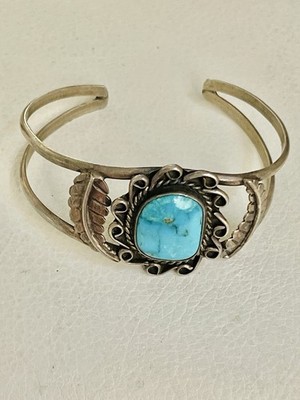 VTG NATIVE AMERICAN NAVAJO STERLING TURQUOISE CUFF BRACELET  Sz 6 