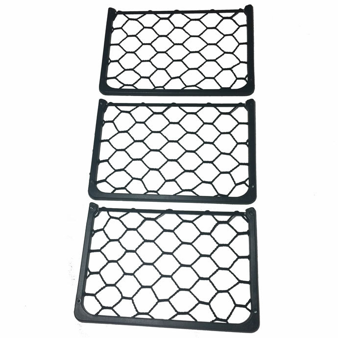 3 x Campervan Magazine nets, Black, elasticated, inner metal framed support