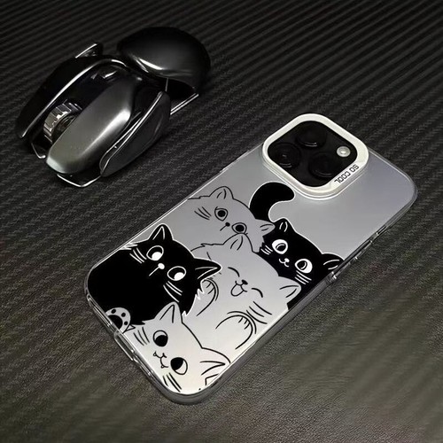 For Apple 16/15/14/13/12/ 11 Black Kitty Simple Mobile Phone Case+Tempered Film - 第 8/16 張圖片