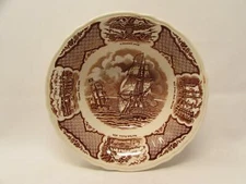 Fair Winds Brown by Meakin Vegetable Bowl USS Macedonia Brown Ships & Flower b25