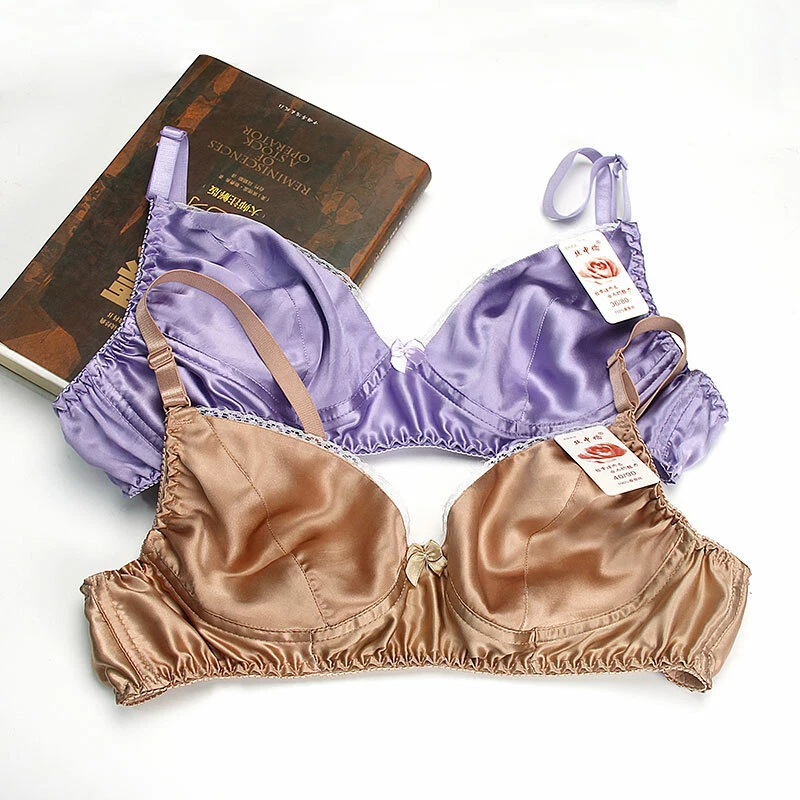 Sujetador fino 100 % seda sin aros ropa interior para dormir bikini 34C 36C 38C 40C 44C para mujer Foto 2 de 4
