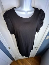 NWT Loft Women’s 10 Black Ruched Short Sleeve Dress Knee Length Ponte Knit M