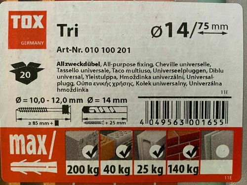 Tox TRI Allzweckdübel 10-100er Pack - Ø 5x31, 6x36, 8x51, 10x61, 12x71, 14x75 mm - Bild 5 von 14