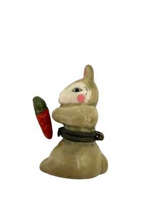 Vintage Porcelain Bunny Rabbit With Carrot Trinket Box Small Easter