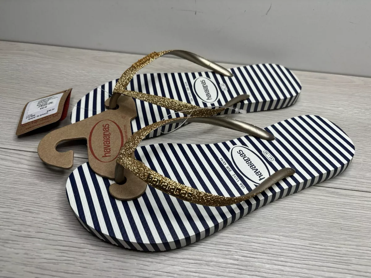 havaianas Women's Size 11/12 Slim Glitter Stripe 4147906-9537 Flip Flops  Sandals