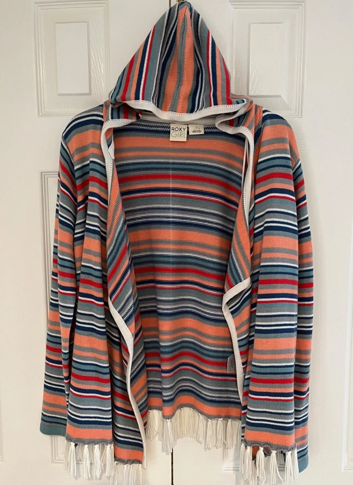 全新 ROXY GIRLS 彩色开衫/耸肩连帽毛衣 带条纹 - L 码 可爱! — 第 4/4 张图片