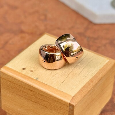 14KT Rose Gold Shiny Thick Small Round Huggie Hoop Earrings