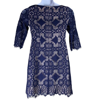 Eliza J Size 4 Dress Blue Lace 1/2 Sleeve Shift Cut Lined Short Length |  eBay