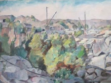 1951 RICHARD H.BASSETT OIL of a ROCK QUARRY,POST IMPRESSIONIST MOD BOSTON ARTIST