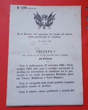 Decree Kingdom of Italy Added Three Roads List of Provincial Avellino 1883