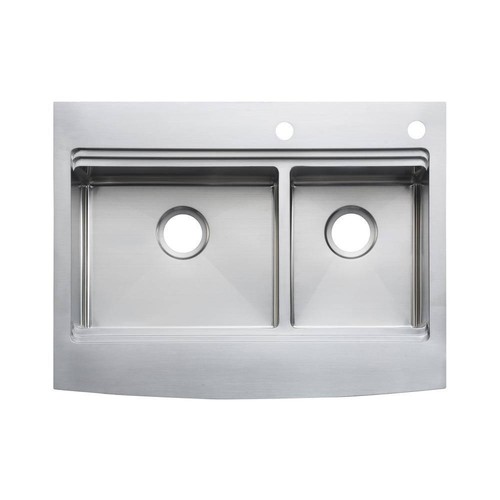 CMI 2-Bowl Front Apron Kitchen Sink 33" Dual Mount Farmhouse Stainless Steel - Picture 6 of 9