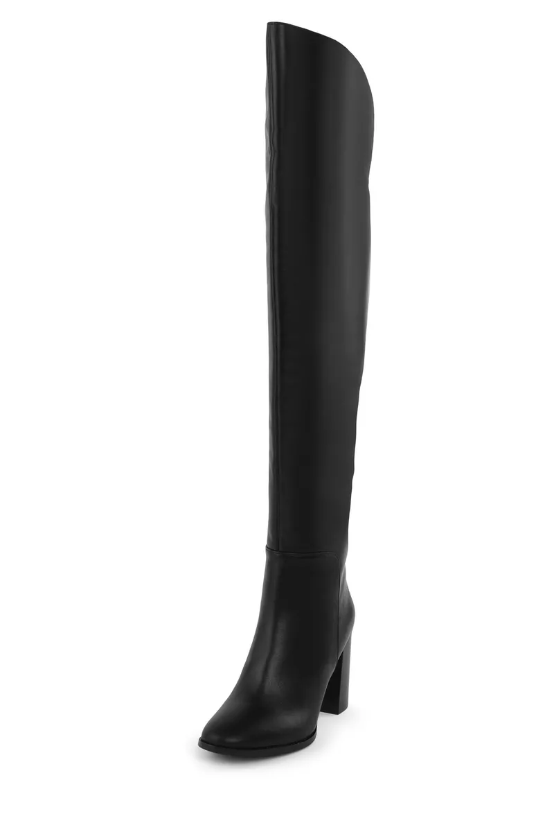 Jeffrey Campbell Bridle Block Heeled Knee High Black Leather Dress