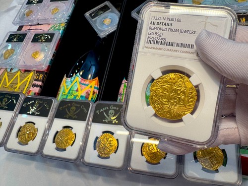 PERU 8 ESCUDOS 1732 PHILIP V NGC AU PIRATE GOLD COINS DOUBLOON TREASURE - Picture 4 of 24
