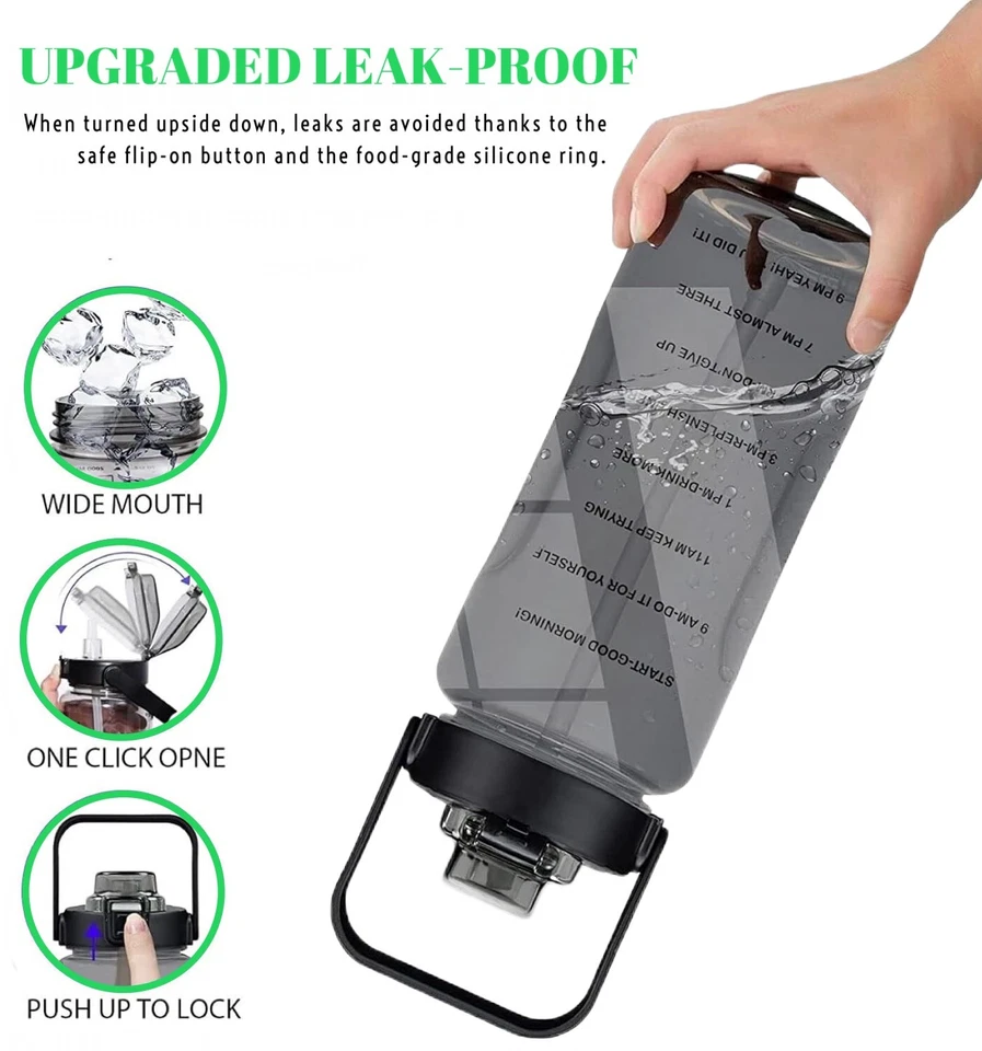 Half Gallon 64 OZ Motivational Water Bottle with Straw Time Marker BPA Free - Image 3 of 4