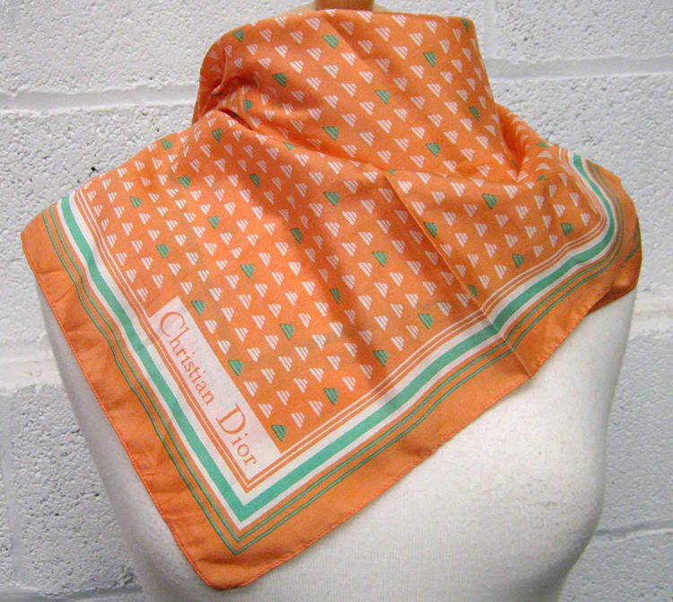 Écharpe vintage Dior   Foulard vintage pêche soie chrétienne Dior designer vintage