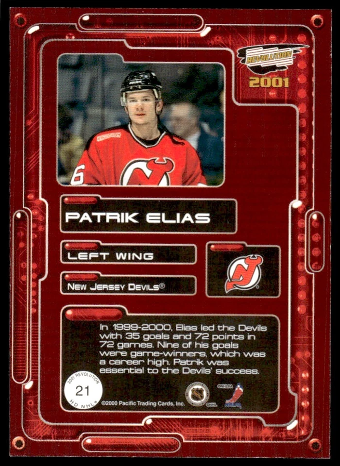 2000-01 Pacific Revolution HD NHL Patrik Elias New Jersey Devils #21 R83 - Image 2 of 2
