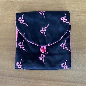 Black Silky Jewelry Roll Pouch With Pink Bows Betsy Johnson Look-Alike Y2K 90s