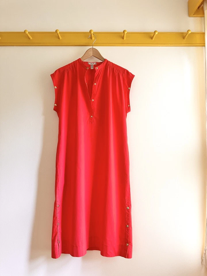 Vintage 70s 80s CELINE Paris cotton red convertible tunic dress sundress travel - Image 2 of 4