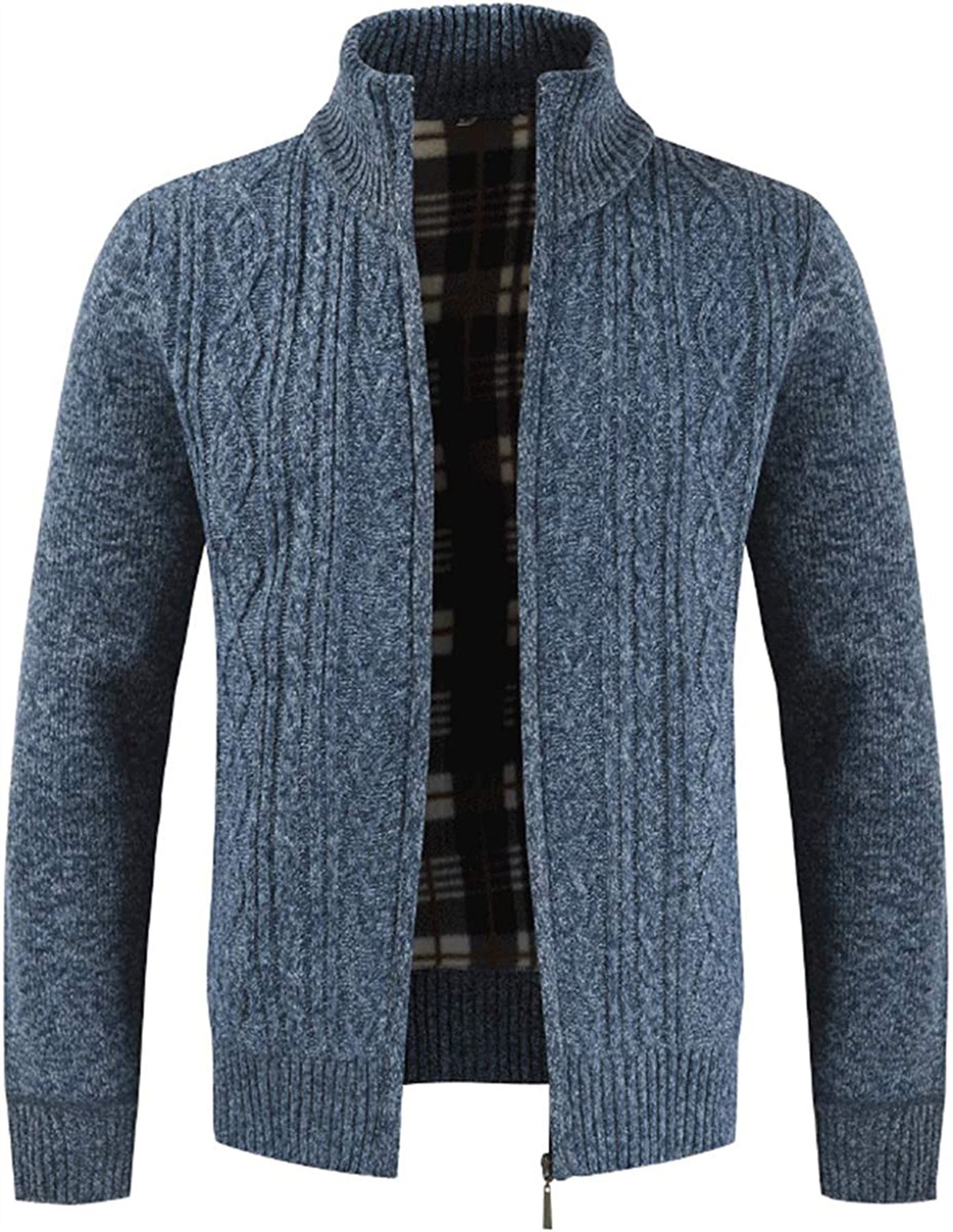 Mens Zip Up Thick Fleece Lined Cable Knit Cardigan Winter Knitted Warm