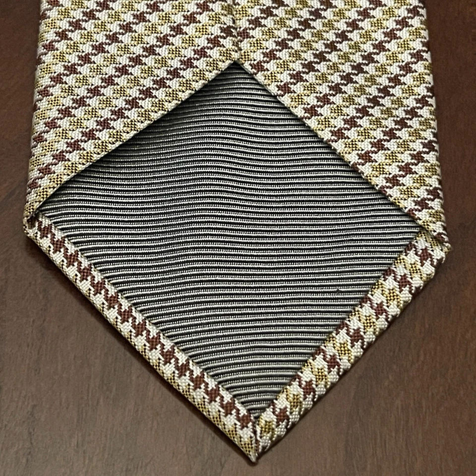 Barcelona Cravatte Gold Brown Houndstooth 100% Polyester Made In China - Image 2 of 4