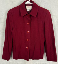 Vintage Talbots Burgundy Blazer Shirt Button Up Pads 100 Wool USA Size 2 Pocket