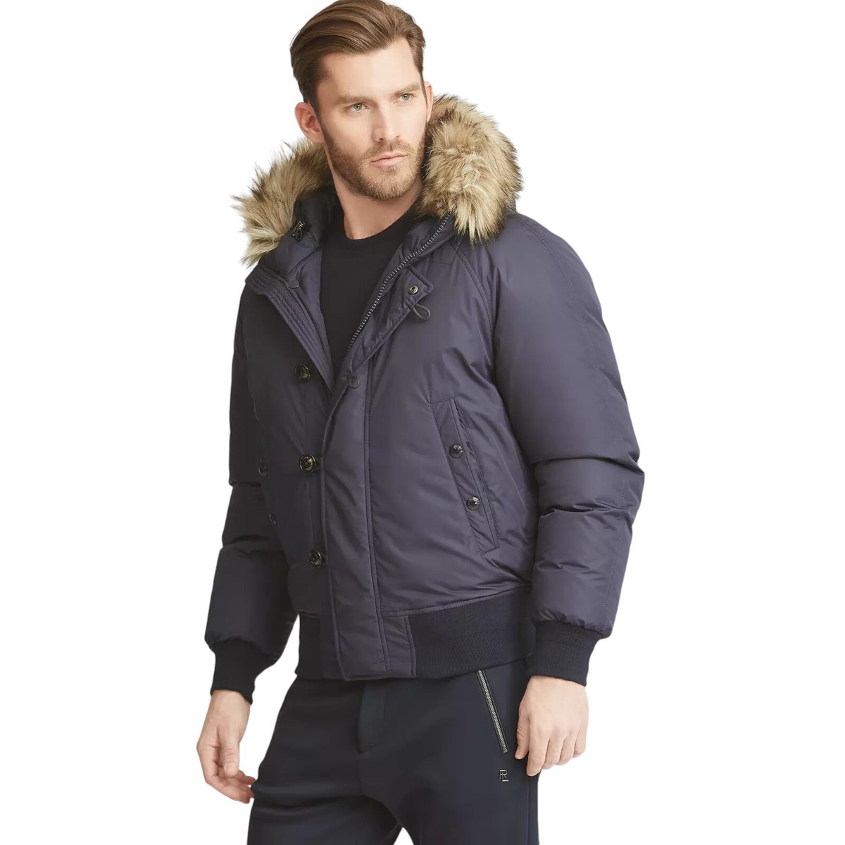 Ralph Lauren Purple Label RLX Navy Faux Fur Down Snorkel Jacket
