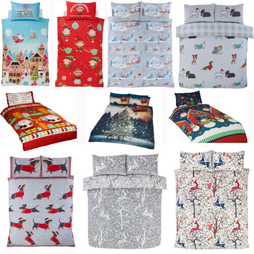 Winter & Christmas Print Duvet Quilt Cover Bedding Set & Pillowcases  - Afbeelding 1 van 100