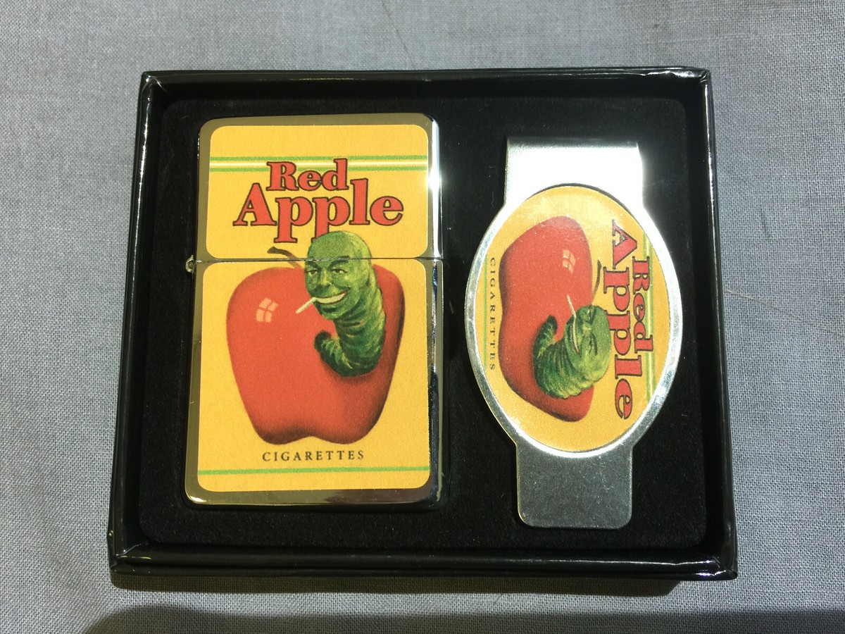 Vintage Red Apple Ad D 21 Oil Lighter and Money Clip Gift Set