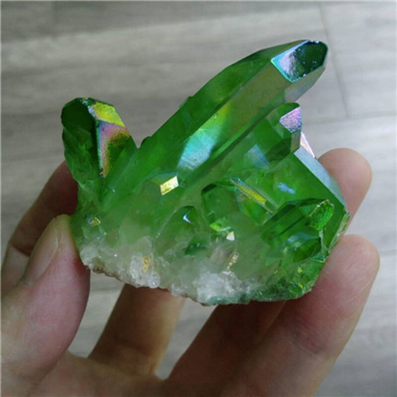 50g Natural Aura Green Titanium Stone Quartz Crystal Cluster Spiritual Healing