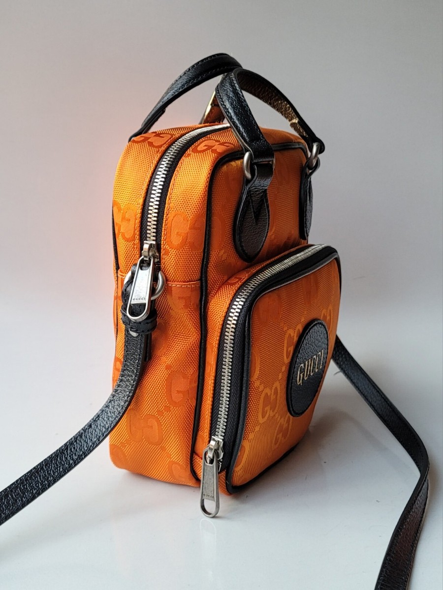 GUCCI OFF THE GRID Orange GG Nylon Black Leather Bag Crossbody