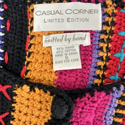 Casual Corner Limited Edition Knitted By Hand Cardigan Sweater Small Rainbow - Picture 5 of 7