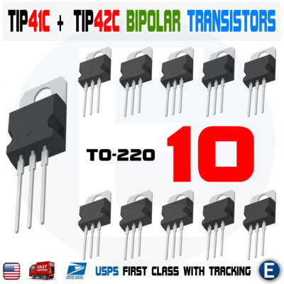10pcs 5 x TIP41C  + 5 x TIP42C Bipolar Transistor TO-220 100V 6A 65W tip42 tip41