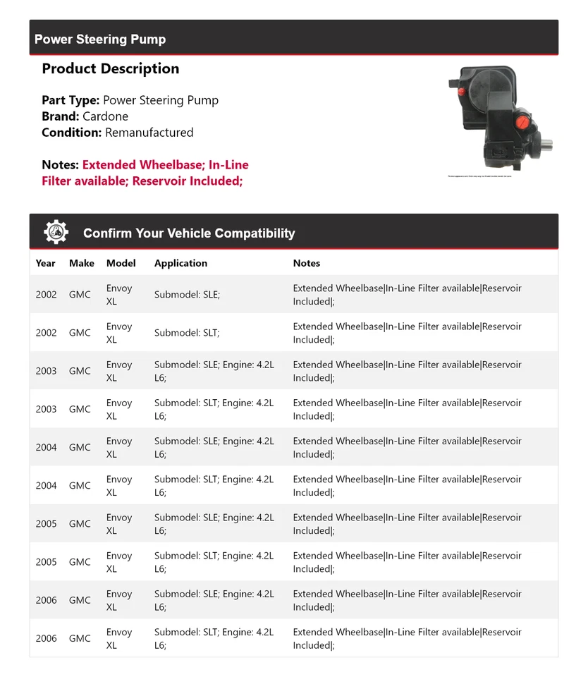 Bomba de dirección asistida Cardone 2003 2004 2005 para GMC Envoy XL 2002-2006 Foto 2 de 4