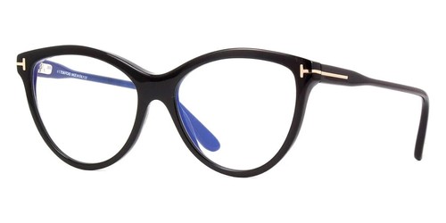 Tom Ford TF 5772-B 001 Black/Red Cat Eye Eyeglasses 55-16-140 with clip-ons - Picture 3 of 4