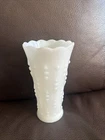 Vintage Anchor Hocking Milk Glass Scalloped Edge with Teardrop Vase 7 in