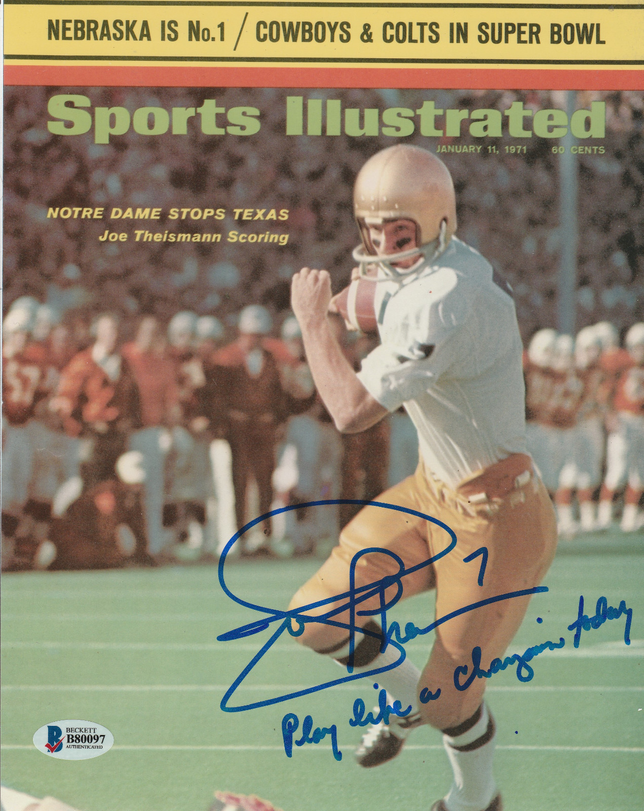 Joe Theismann Autographed Signed AUTO 8X10 PHOTO BAS COA NOTRE DAME PLAY LIKE A CHAMP TODAY 