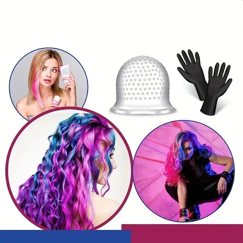 Hair Highlighting Dye Cap Reusable Silicone hat Professional Needle Hook Gloves - Picture 4 of 8