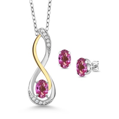 1.57 Ct Pink Mystic Topaz E-F Lab Grown Diamond 925 Silver and 10K Yellow Gold