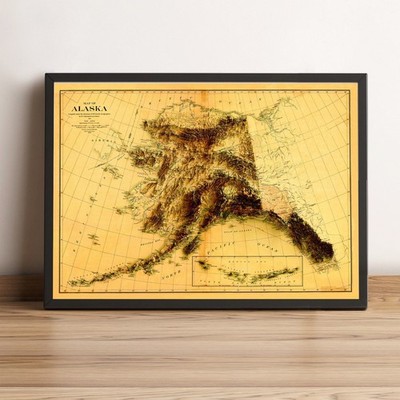 Alaska Map, Alaska 2D Relief Map, Alaska Vintage Map - 2D Flat Print