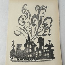 Stampa grafica città fantastica astratta anni 60 arte editoriale nero