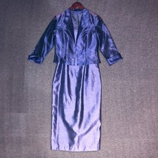 Alex Evenings Dress Jacket Set Womens 6 Blue Satin Sheath 2 Piece Formal USA