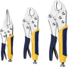 Vise-Grip 3Pc Pliers Set - 7' Curved, 6-1/2' Straight, 8' Curved V-Jaw Locking P