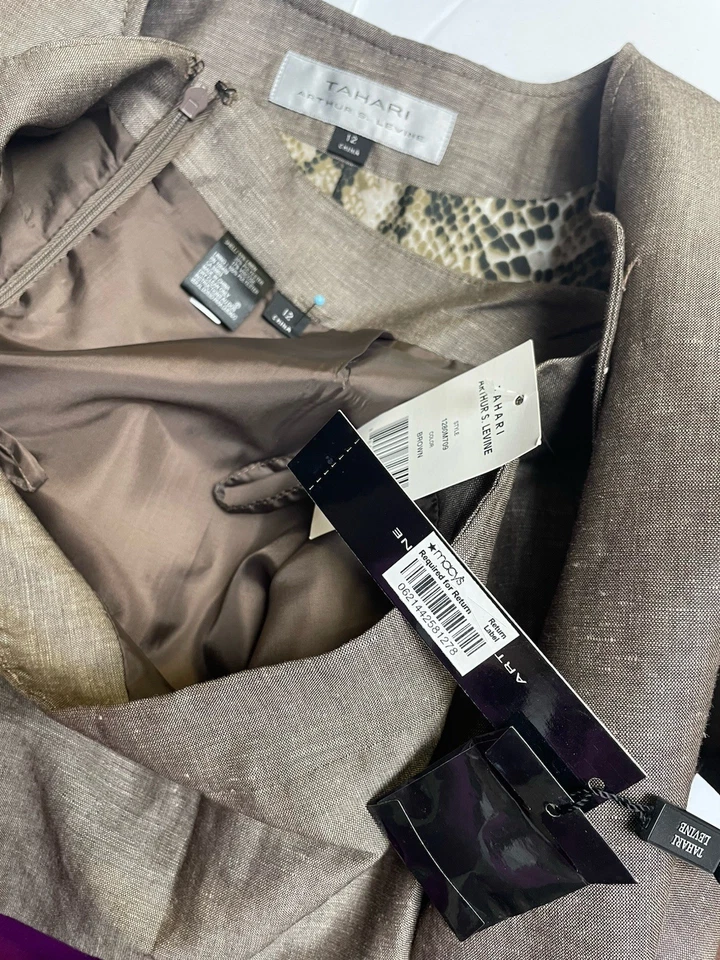 NUEVO Traje Falda Tahari ASL 12 Conjunto de Dos Piezas Lujoso Cinturón de Bonificación Mezcla de Lino $280 Foto 2 de 4