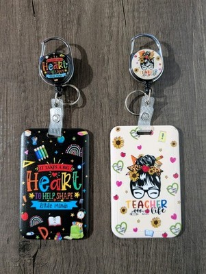 2 Pack Teacher Life Retractable ID Badge Holder Clip On Or Attach Lanyard