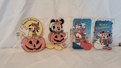 Vintage Disney Halloween Christmas Window Decor Lot Mickey Pluto Donald Paper...