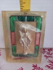 The Last Supper Vintage Pewter Stain Glass Background Stand Religious Faith NOS